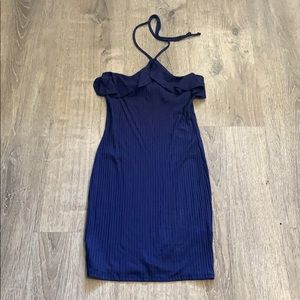 Ruffled body con halter dress